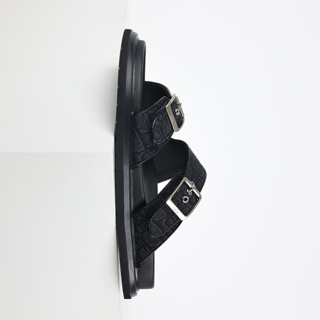 Dior 迪奥 Aqua 圆头平底 牛仔字母印花一字拖鞋 黑色