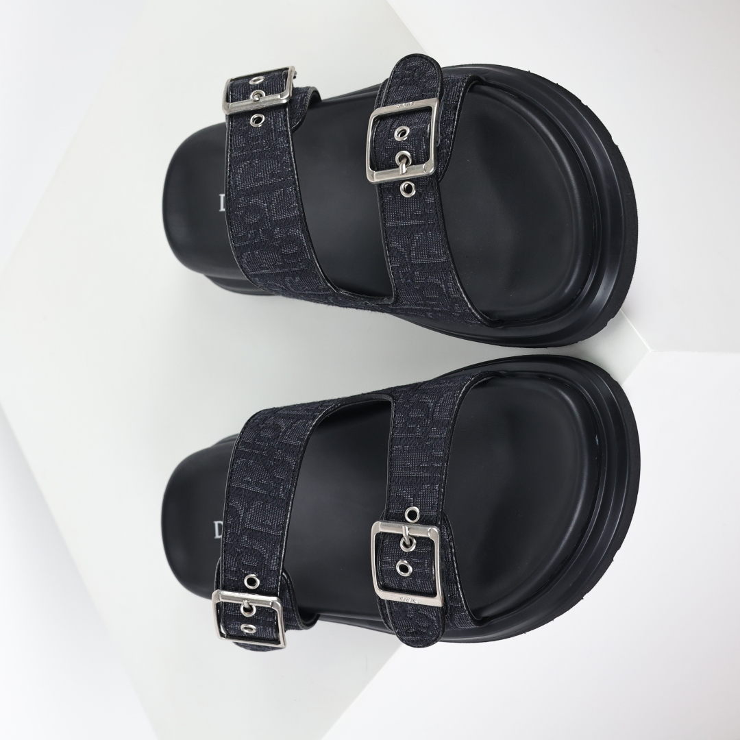 Dior 迪奥 Aqua 圆头平底 牛仔字母印花一字拖鞋 黑色