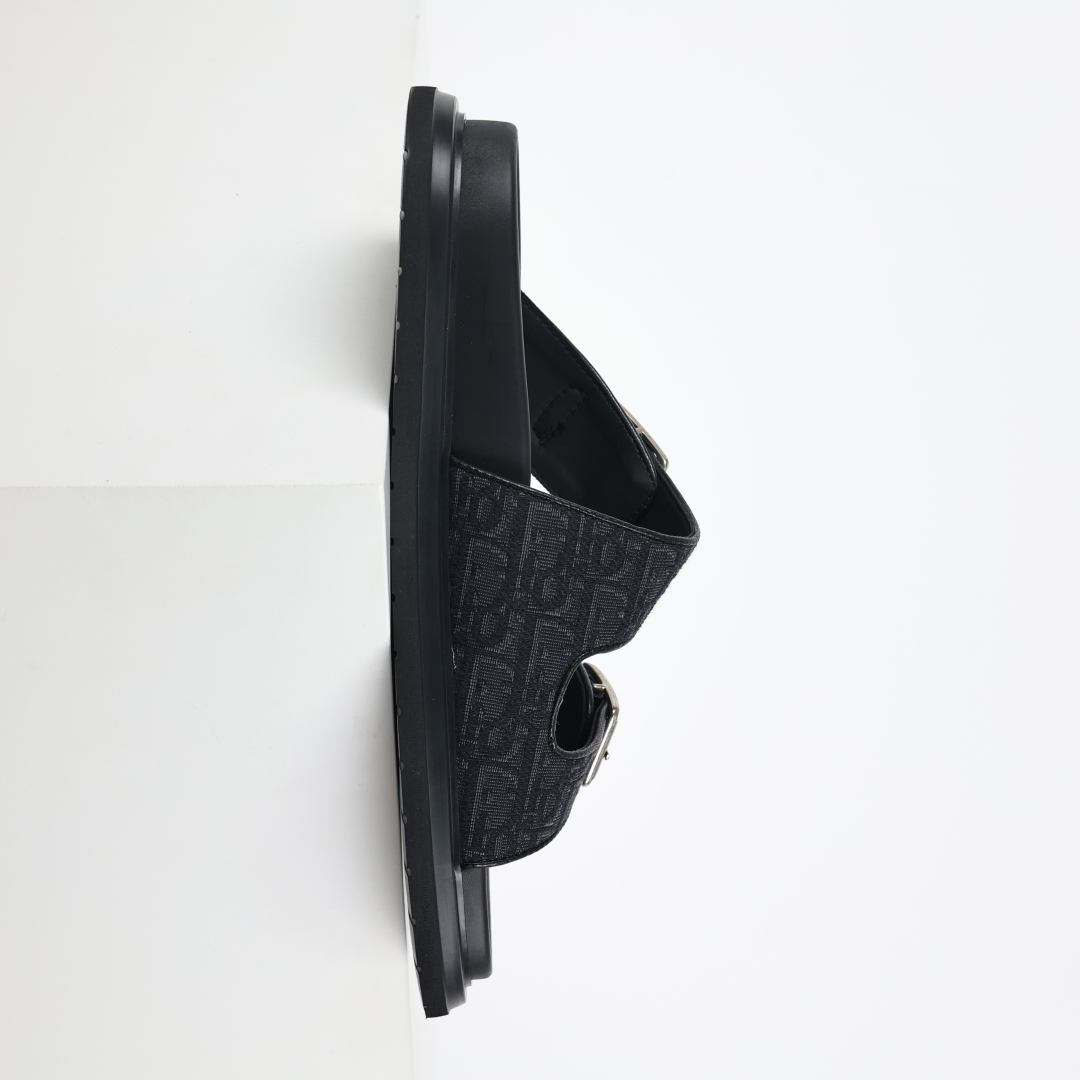 Dior 迪奥 Aqua 圆头平底 牛仔字母印花一字拖鞋 黑色