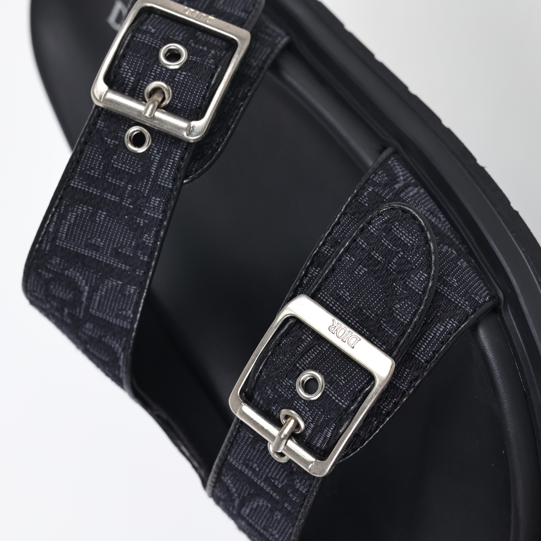 Dior 迪奥 Aqua 圆头平底 牛仔字母印花一字拖鞋 黑色