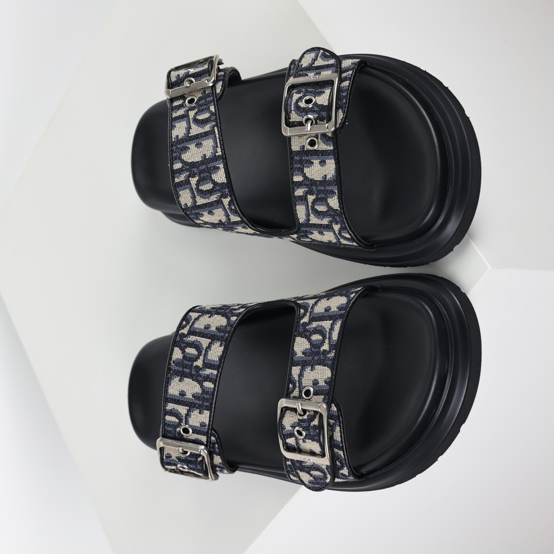 Dior 迪奥 Aqua 圆头平底 牛仔字母印花一字拖鞋经典色