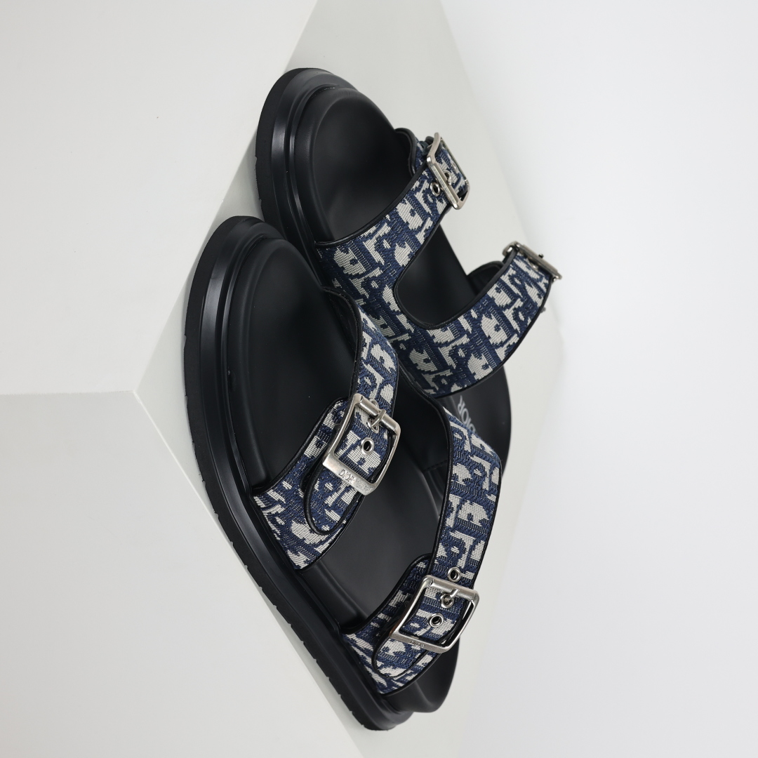 Dior 迪奥 Aqua 圆头平底 牛仔字母印花一字拖鞋 Dior电秀拖鞋 蓝色