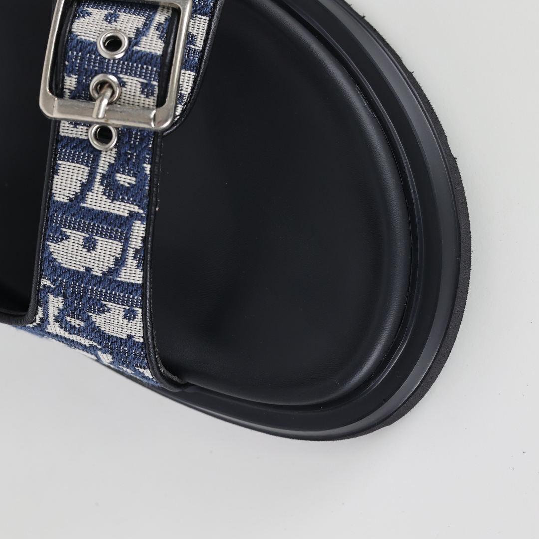 Dior 迪奥 Aqua 圆头平底 牛仔字母印花一字拖鞋 Dior电秀拖鞋 蓝色