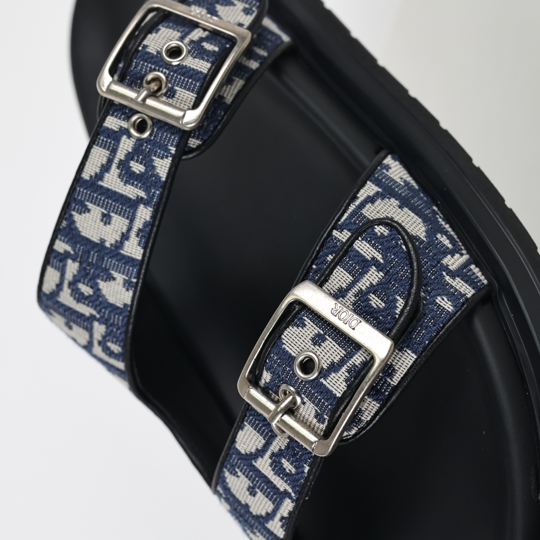 Dior 迪奥 Aqua 圆头平底 牛仔字母印花一字拖鞋 Dior电秀拖鞋 蓝色