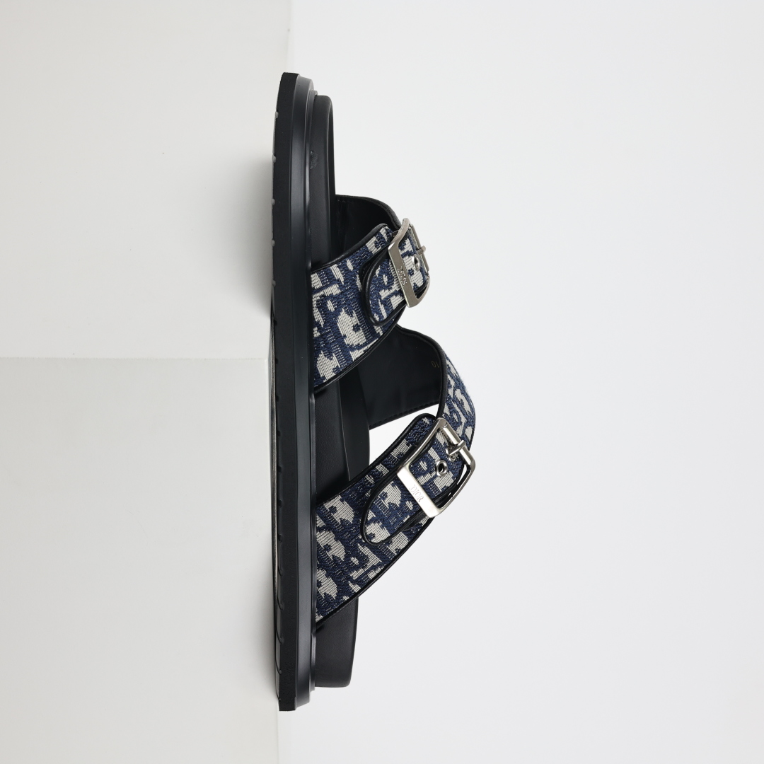 Dior 迪奥 Aqua 圆头平底 牛仔字母印花一字拖鞋 Dior电秀拖鞋 蓝色