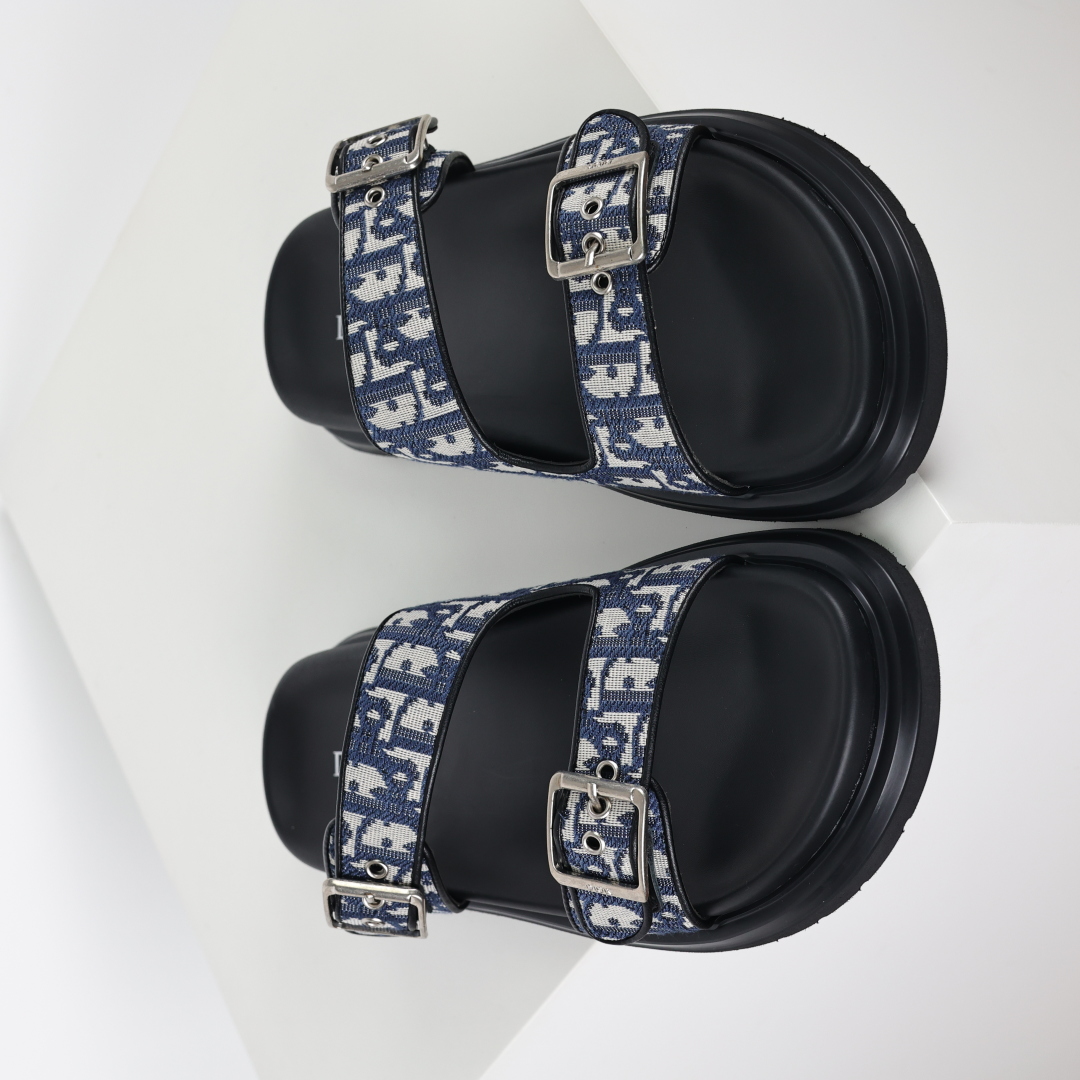 Dior 迪奥 Aqua 圆头平底 牛仔字母印花一字拖鞋 Dior电秀拖鞋 蓝色