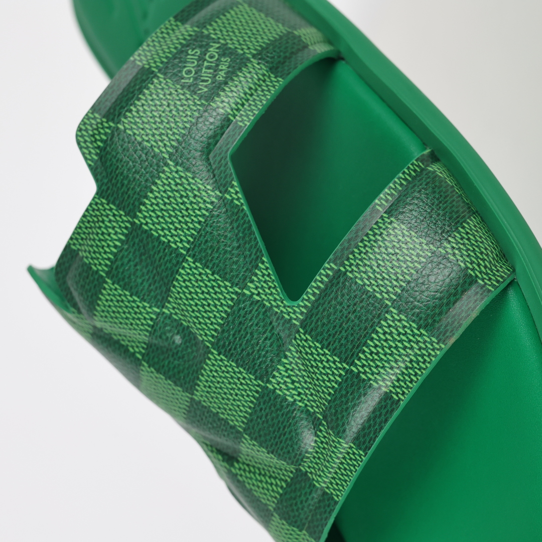 Louis Vuitton Oasis 经典系列2024最新经典款拖鞋款式牛仔布 Lv拖鞋绿色棋盘格