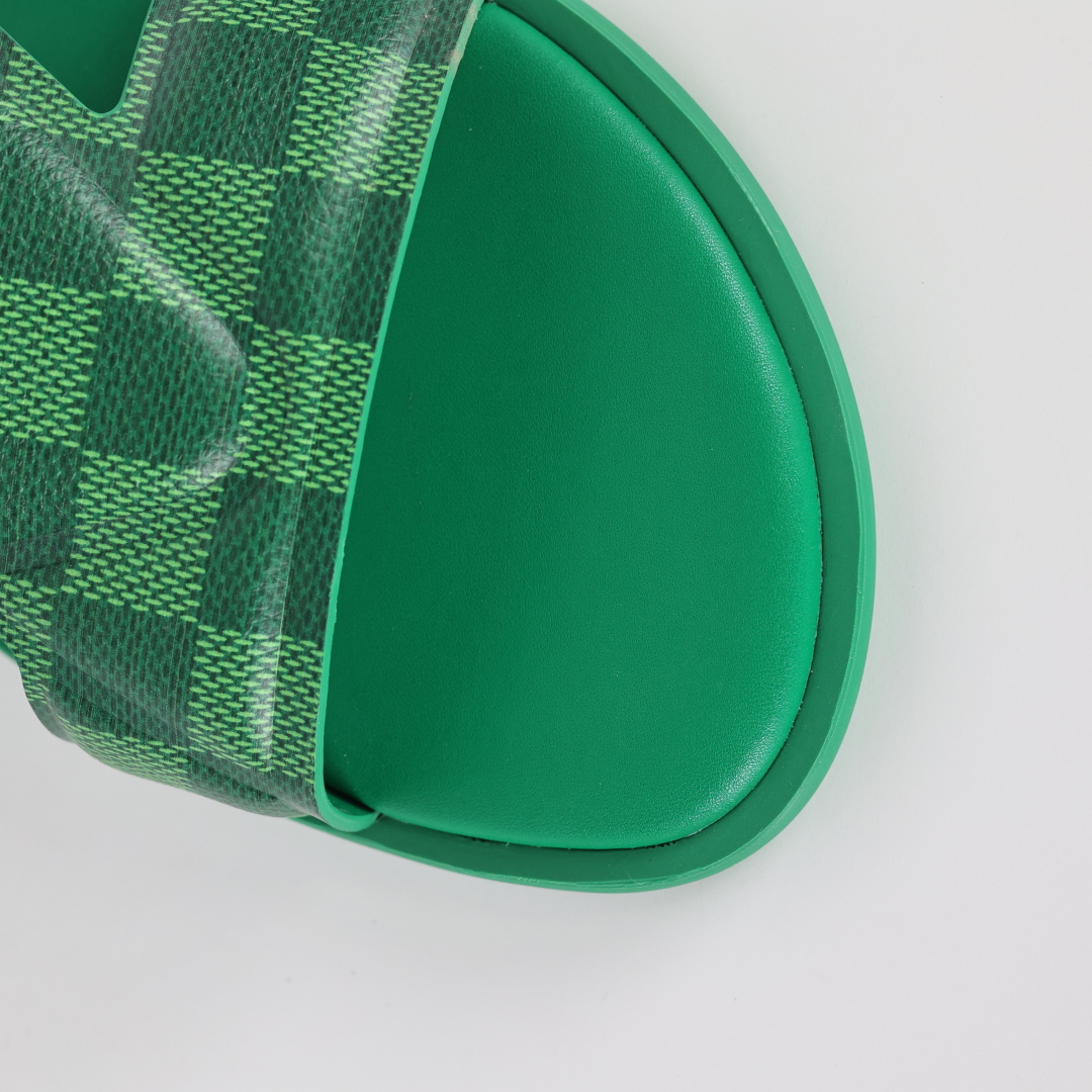 Louis Vuitton Oasis 经典系列2024最新经典款拖鞋款式牛仔布 Lv拖鞋绿色棋盘格