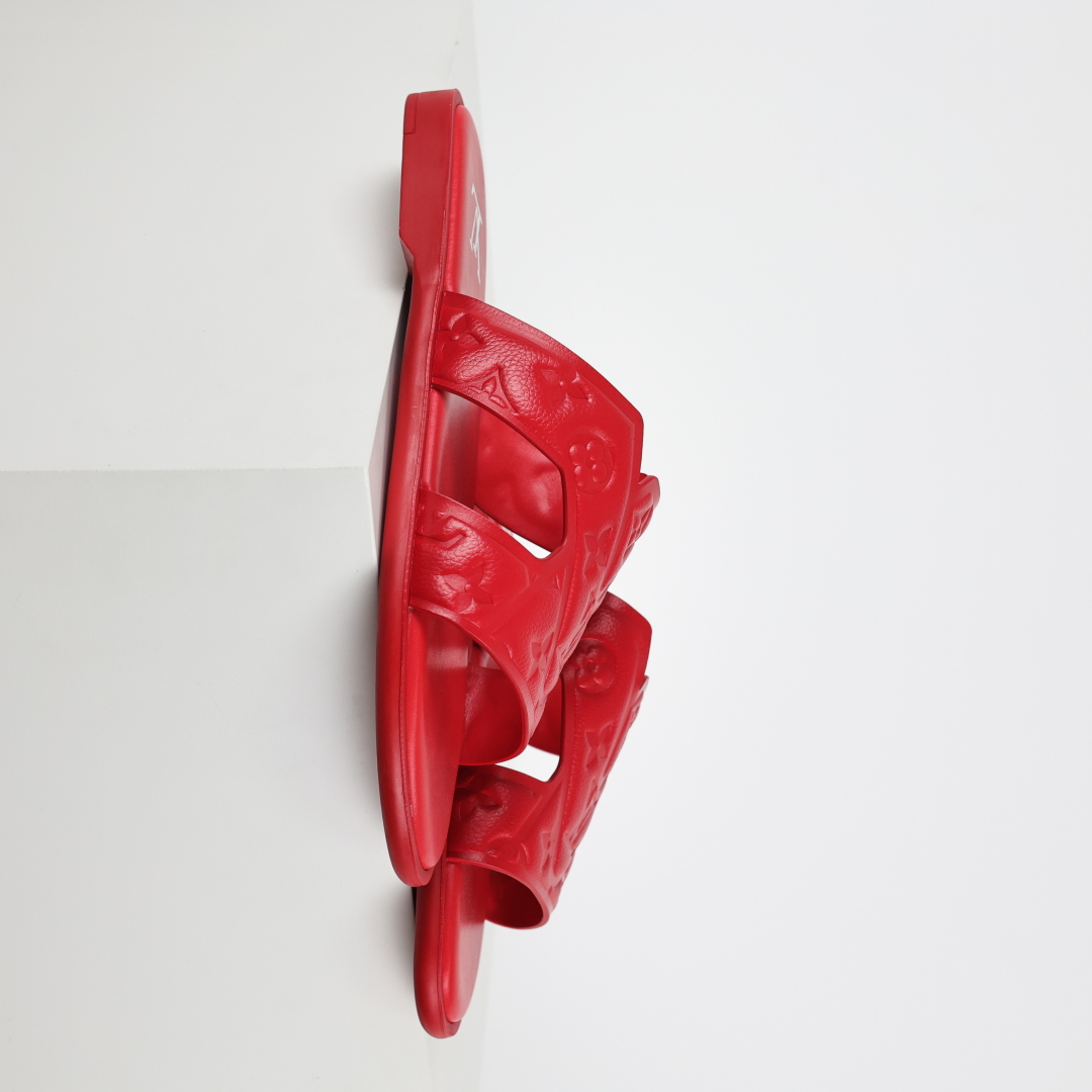 Louis Vuitton Oasis 经典系列2024最新经典款拖鞋款式牛仔布 Lv拖鞋红色压花