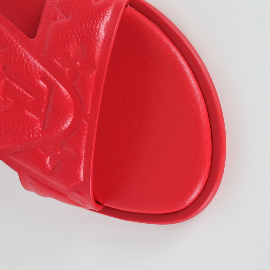 Louis Vuitton Oasis 经典系列2024最新经典款拖鞋款式牛仔布 Lv拖鞋红色压花