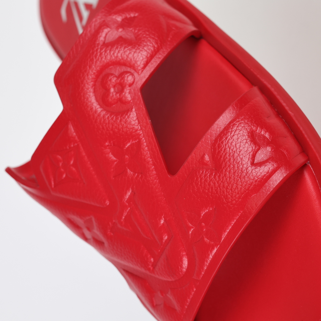 Louis Vuitton Oasis 经典系列2024最新经典款拖鞋款式牛仔布 Lv拖鞋红色压花