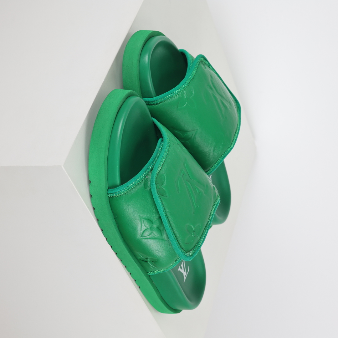 Louis Vuitton Oasis 经典系列2024最新经典款拖鞋款式牛仔布 Lv拖鞋绿色