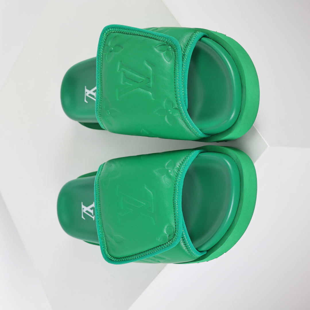 Louis Vuitton Oasis 经典系列2024最新经典款拖鞋款式牛仔布 Lv拖鞋绿色