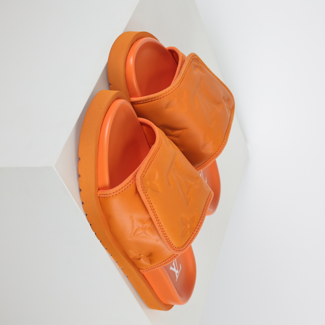 Louis Vuitton Oasis 经典系列2024最新经典款拖鞋款式牛仔布 Lv拖鞋橙色
