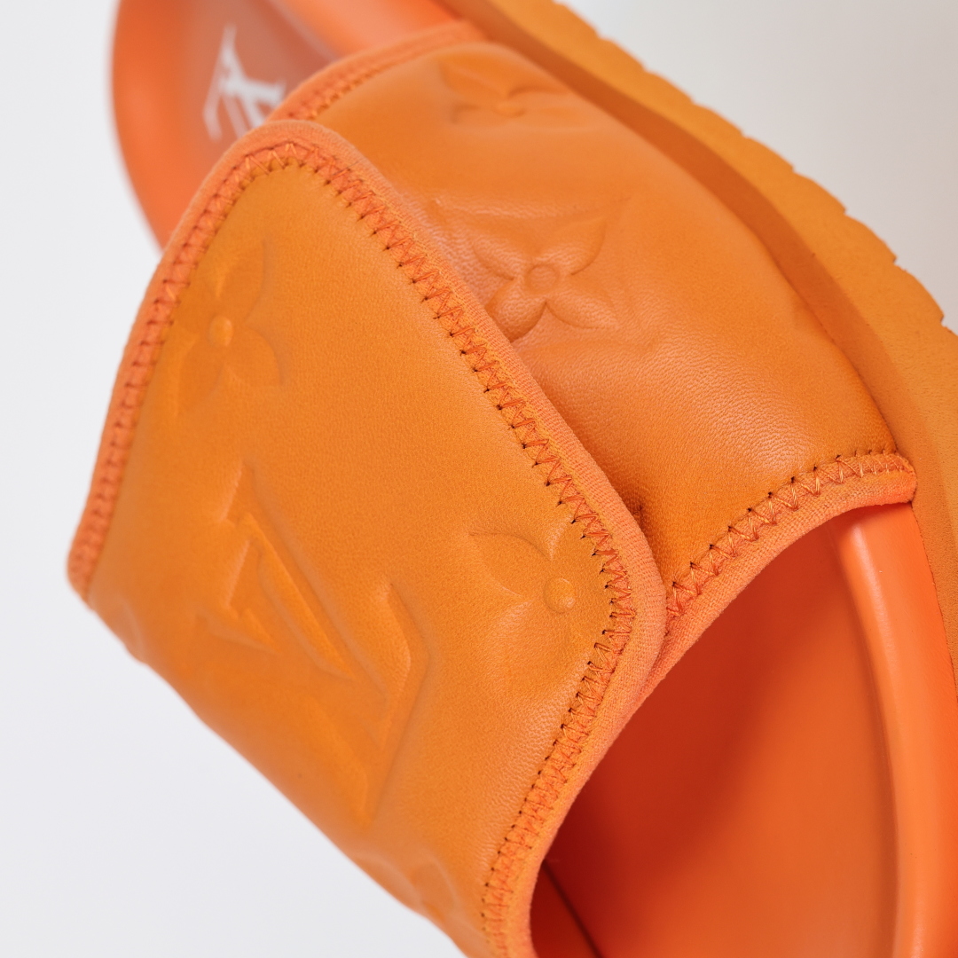Louis Vuitton Oasis 经典系列2024最新经典款拖鞋款式牛仔布 Lv拖鞋橙色