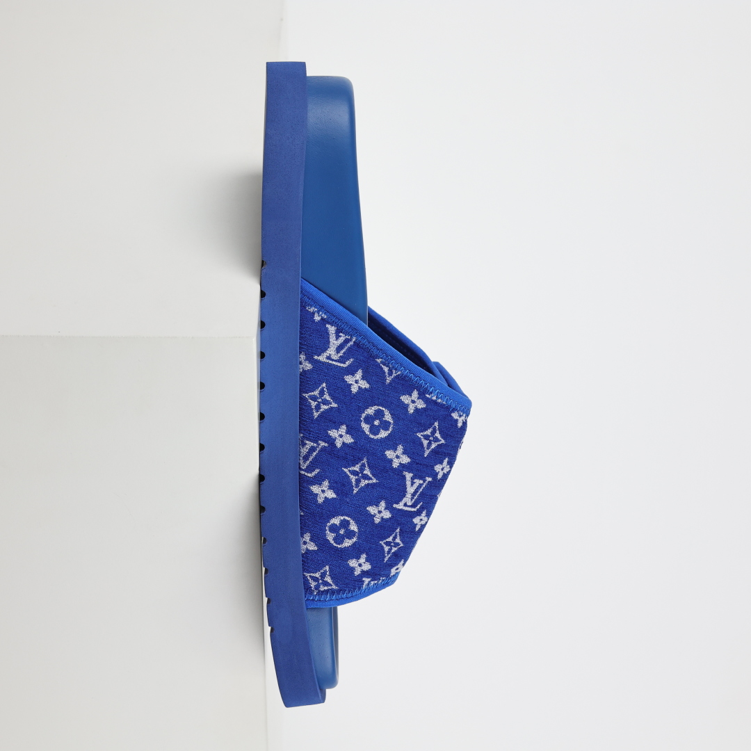Louis Vuitton Oasis 经典系列2024最新经典款拖鞋款式牛仔布Lv拖鞋蓝色植绒