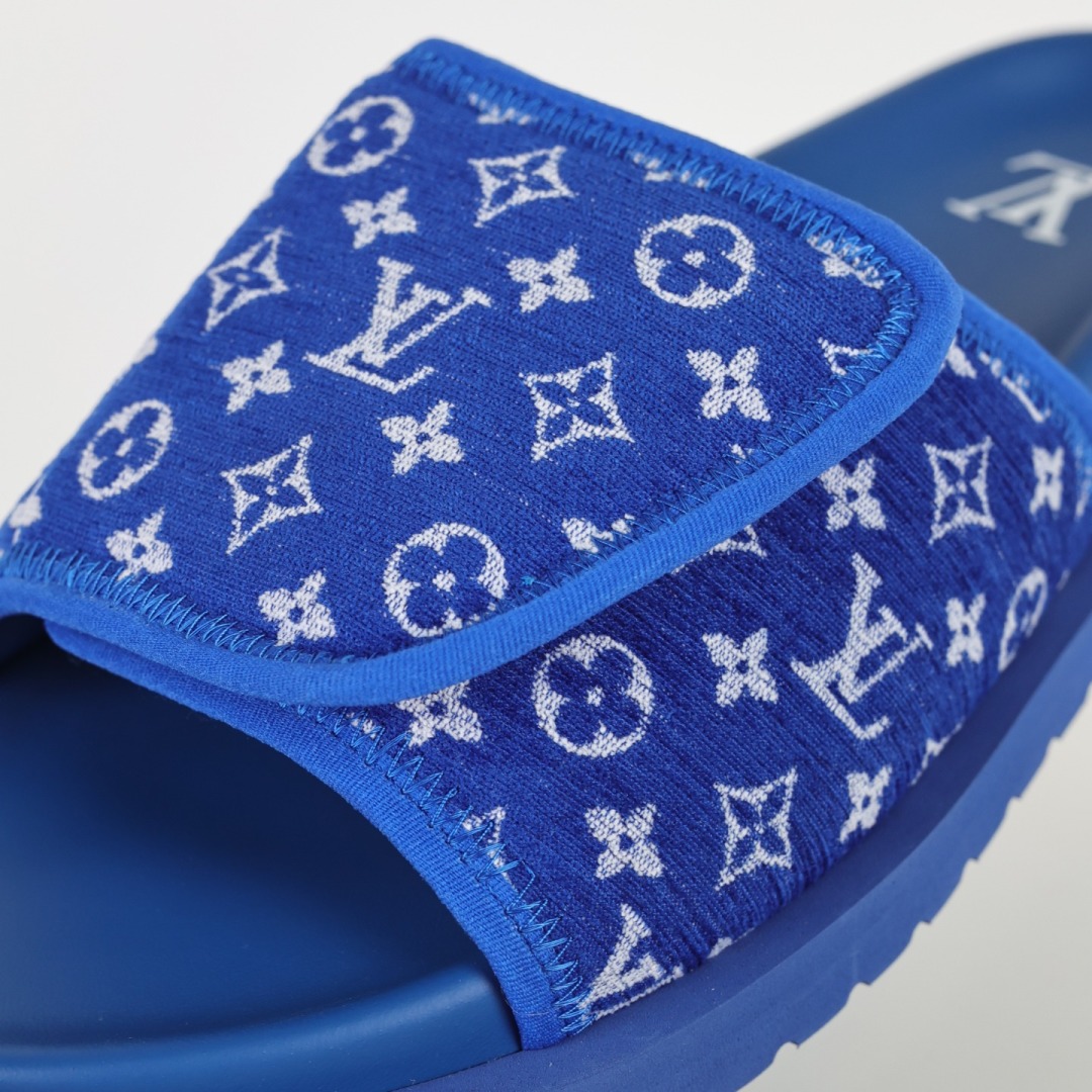 Louis Vuitton Oasis 经典系列2024最新经典款拖鞋款式牛仔布Lv拖鞋蓝色植绒