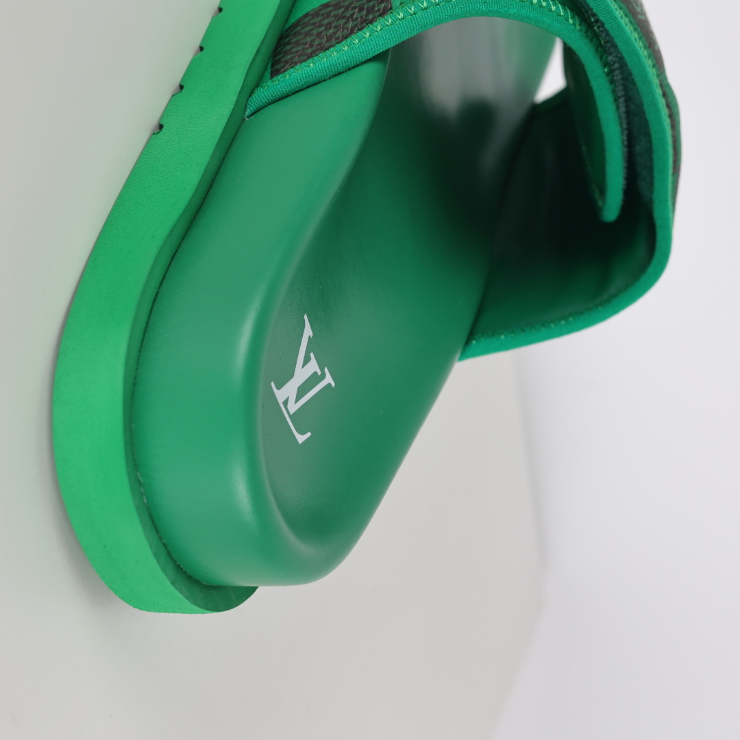 Louis Vuitton Oasis 经典系列2024最新经典款拖鞋款式牛仔布 Lv拖鞋绿色格子
