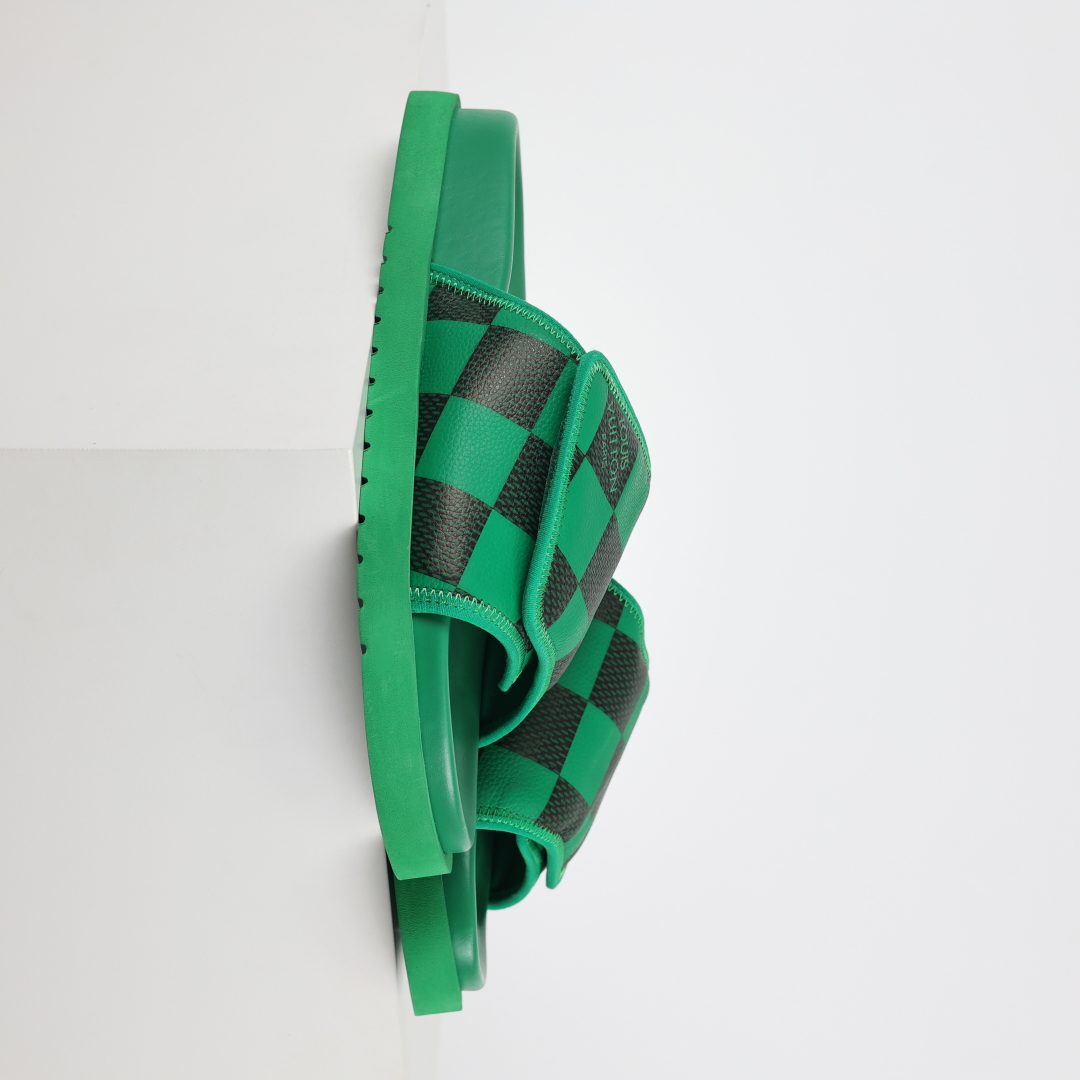 Louis Vuitton Oasis 经典系列2024最新经典款拖鞋款式牛仔布 Lv拖鞋绿色格子