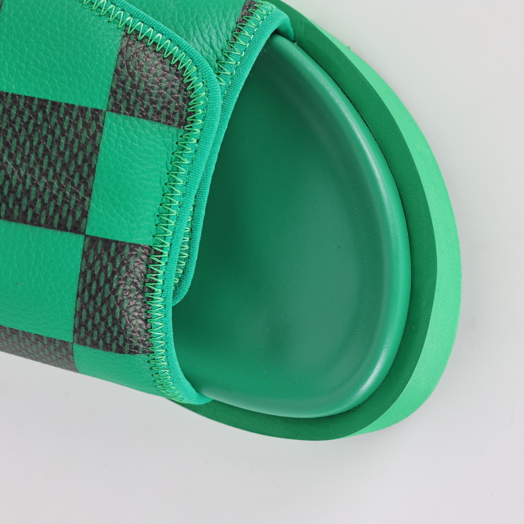 Louis Vuitton Oasis 经典系列2024最新经典款拖鞋款式牛仔布 Lv拖鞋绿色格子