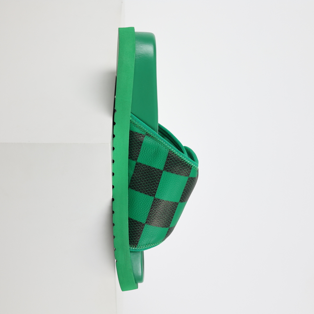 Louis Vuitton Oasis 经典系列2024最新经典款拖鞋款式牛仔布 Lv拖鞋绿色格子