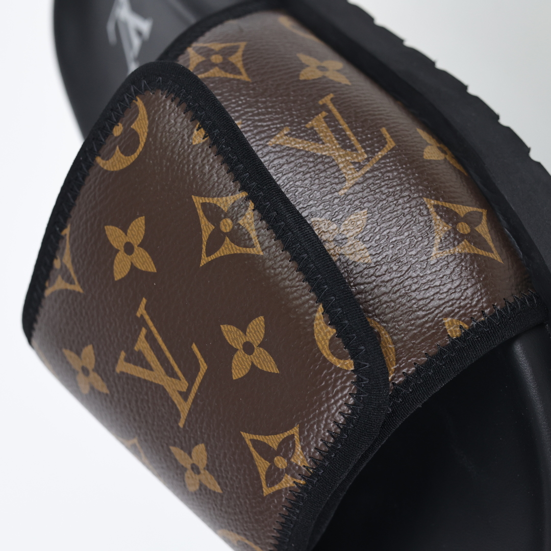 Louis Vuitton Oasis 经典系列2024最新经典款拖鞋款式牛仔布 Lv拖鞋黑咖色