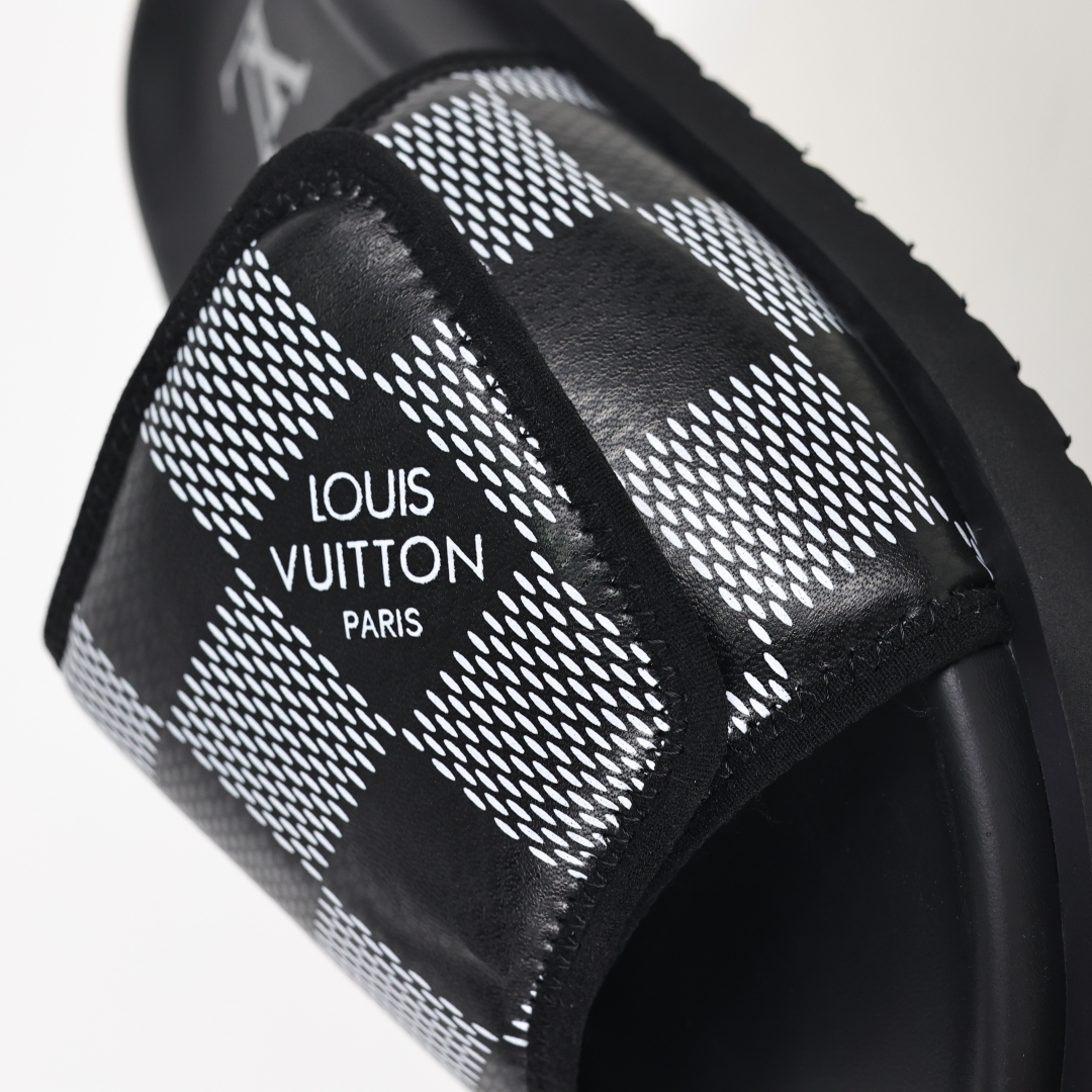 Louis Vuitton Oasis 经典系列2024最新经典款拖鞋款式牛仔布Lv拖鞋黑色格子