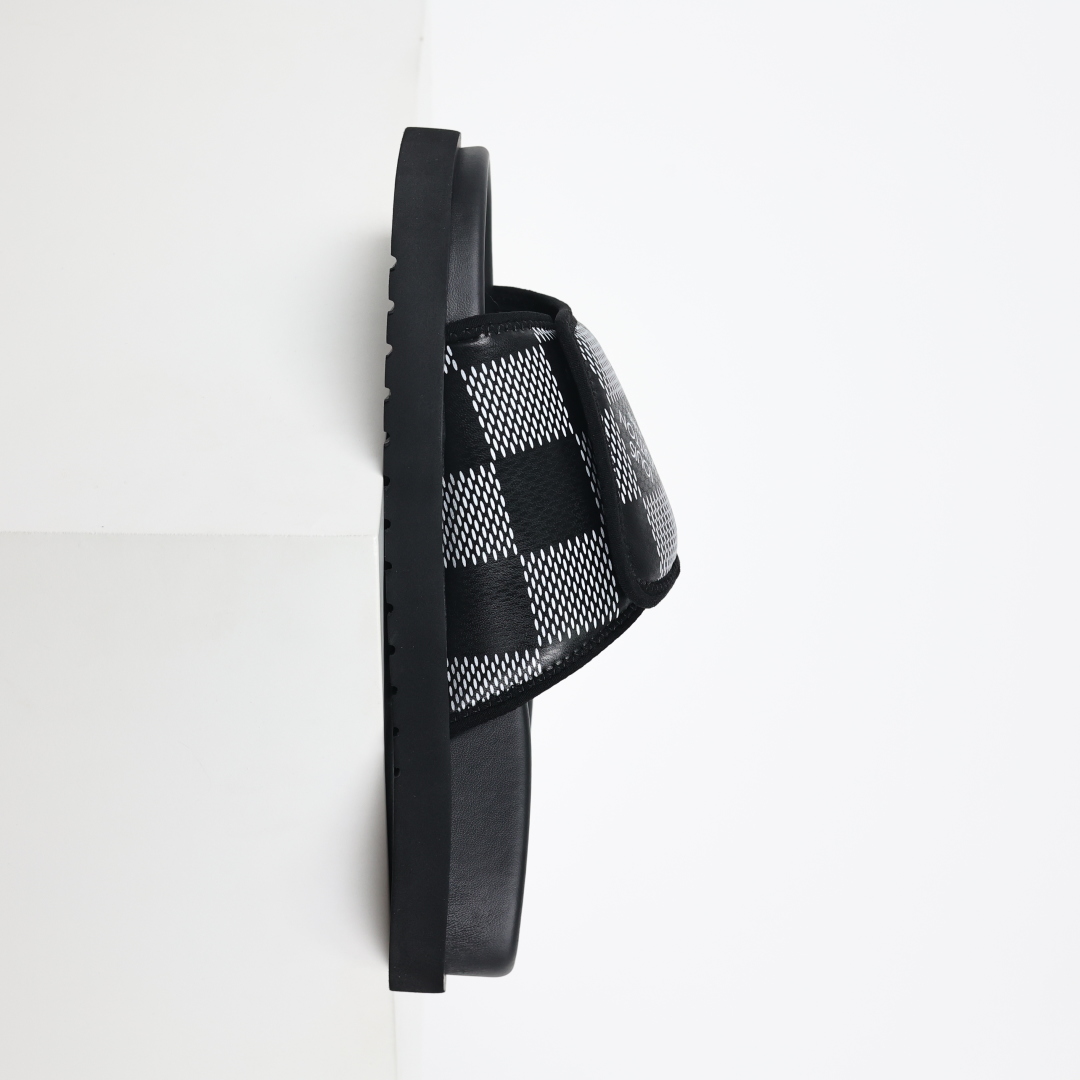 Louis Vuitton Oasis 经典系列2024最新经典款拖鞋款式牛仔布Lv拖鞋黑色格子