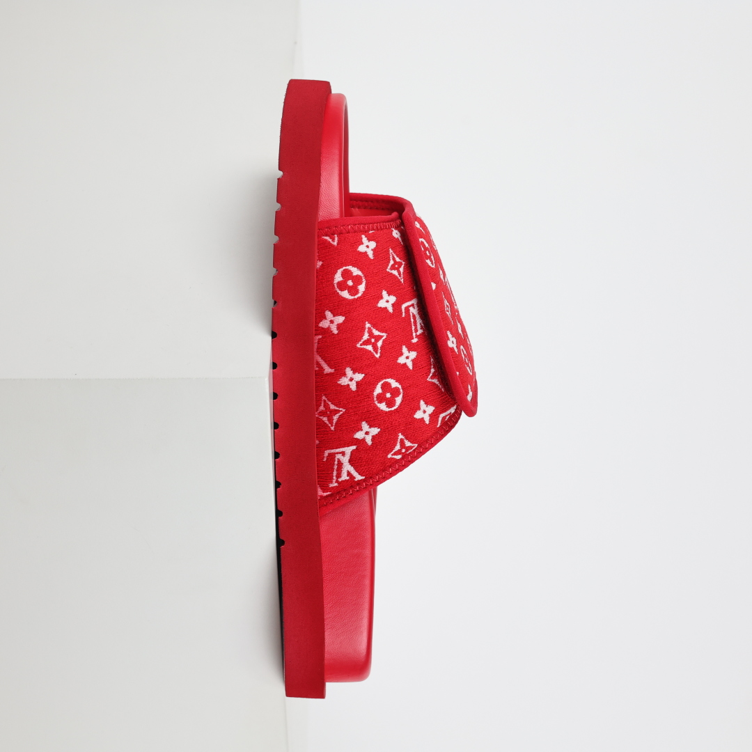 Louis Vuitton Oasis 经典系列2024最新经典款拖鞋款式牛仔布 Lv拖鞋红植绒