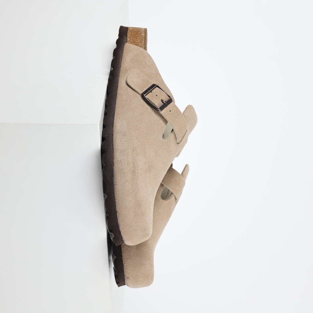 勃肯拖沙色 伦敦系列低帮牛皮绒面革平底复古软木休闲鞋