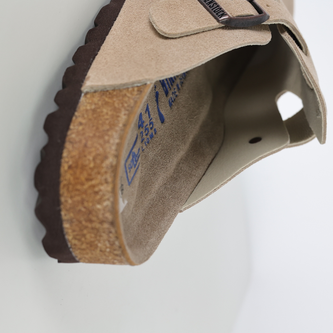 勃肯拖沙色 伦敦系列低帮牛皮绒面革平底复古软木休闲鞋