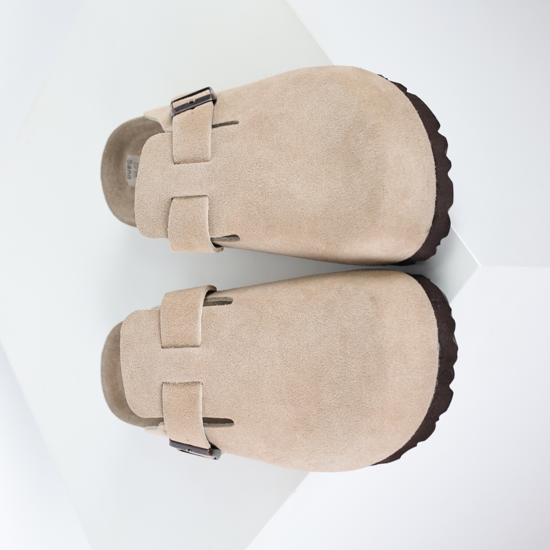 勃肯拖沙色 伦敦系列低帮牛皮绒面革平底复古软木休闲鞋