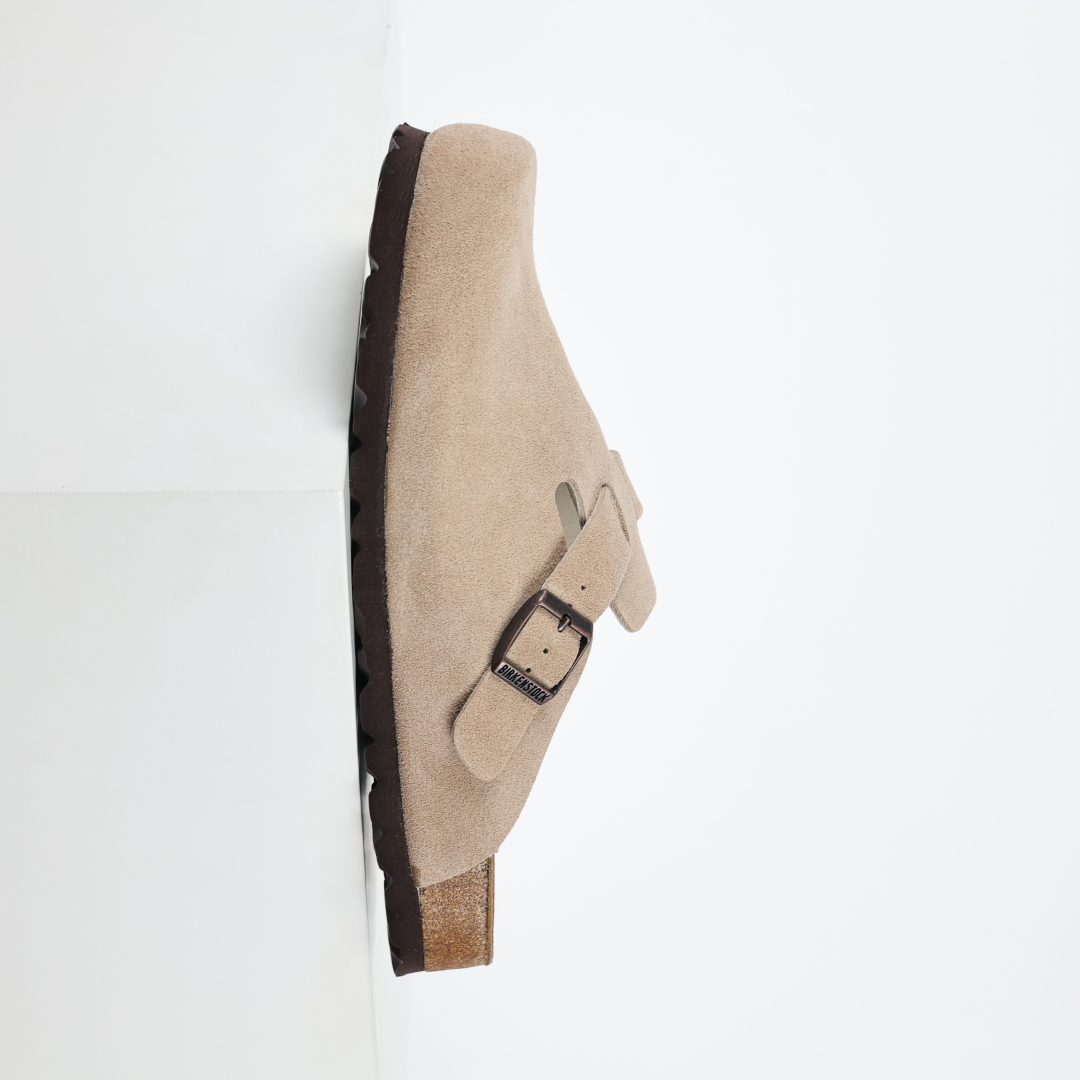 勃肯拖沙色 伦敦系列低帮牛皮绒面革平底复古软木休闲鞋