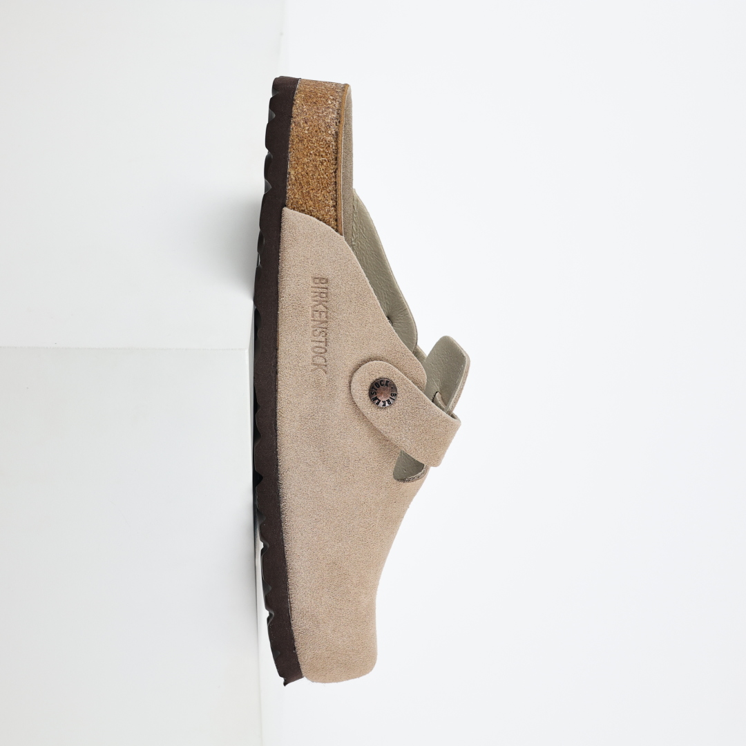 勃肯拖沙色 伦敦系列低帮牛皮绒面革平底复古软木休闲鞋