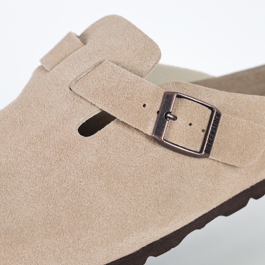 勃肯拖沙色 伦敦系列低帮牛皮绒面革平底复古软木休闲鞋