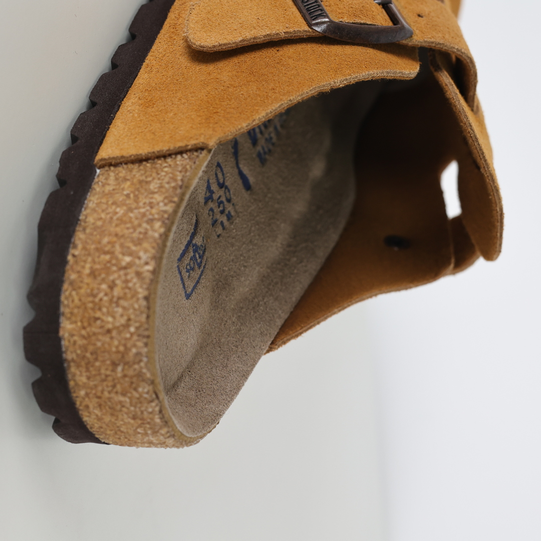 勃肯拖栗色 Birkenstock 勃肯全包系列 勃肯伦敦系列低帮牛皮绒面革平底复古软木休闲鞋