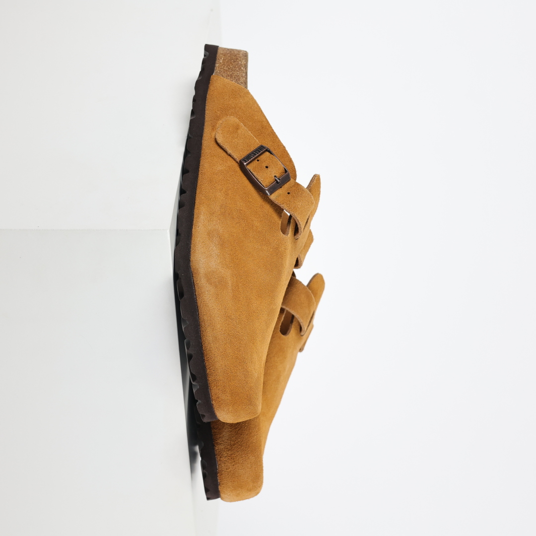 勃肯拖栗色 Birkenstock 勃肯全包系列 勃肯伦敦系列低帮牛皮绒面革平底复古软木休闲鞋