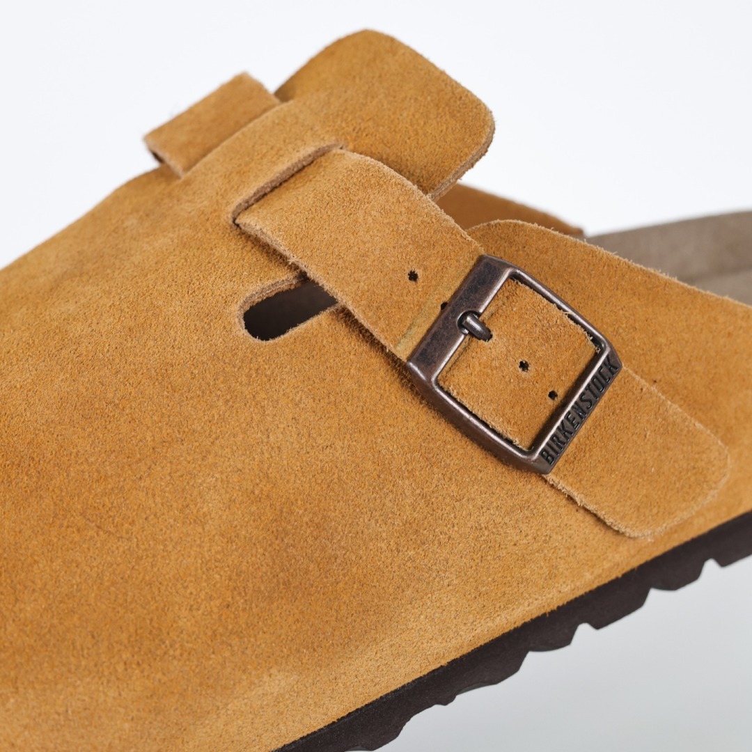 勃肯拖栗色 Birkenstock 勃肯全包系列 勃肯伦敦系列低帮牛皮绒面革平底复古软木休闲鞋