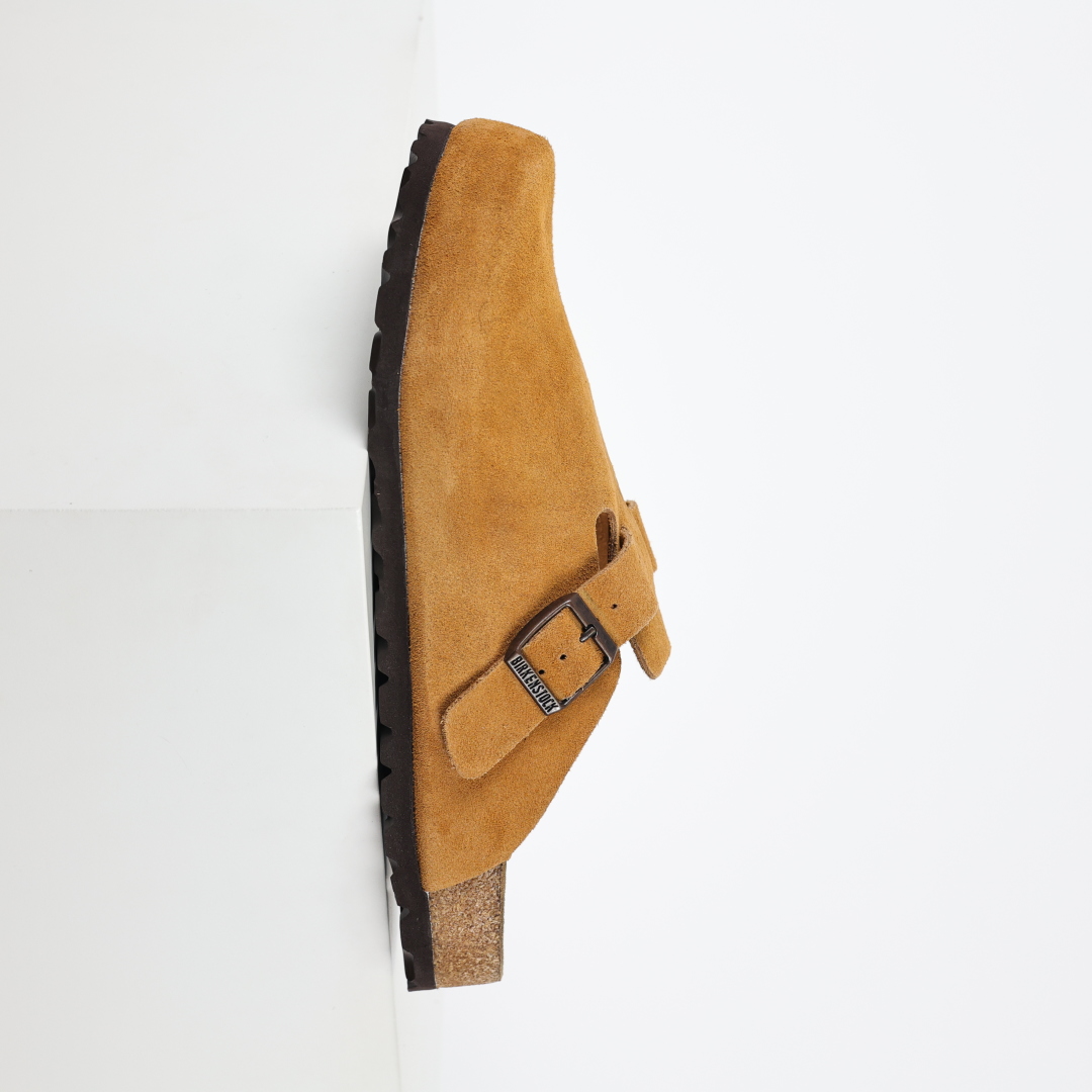 勃肯拖栗色 Birkenstock 勃肯全包系列 勃肯伦敦系列低帮牛皮绒面革平底复古软木休闲鞋