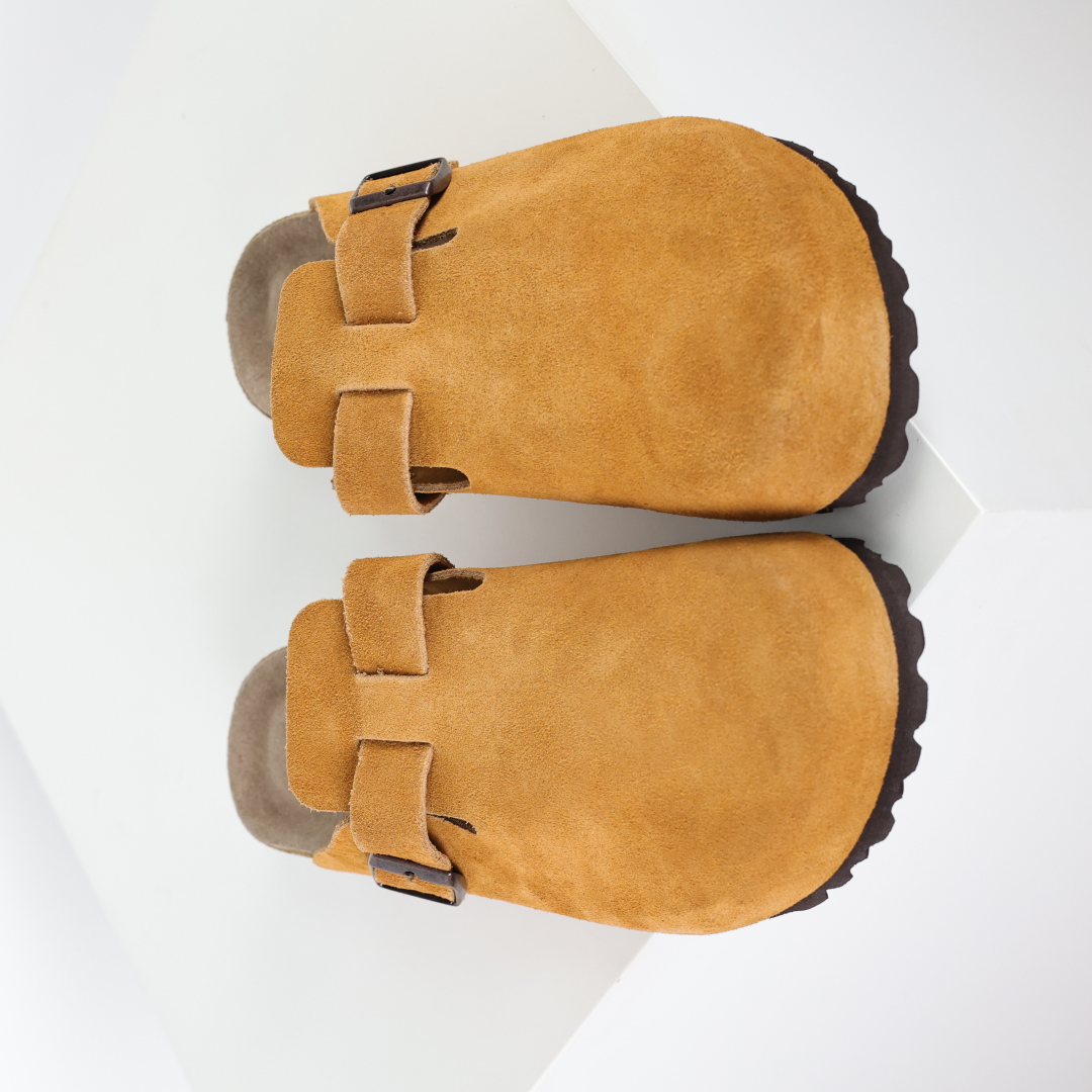 勃肯拖栗色 Birkenstock 勃肯全包系列 勃肯伦敦系列低帮牛皮绒面革平底复古软木休闲鞋