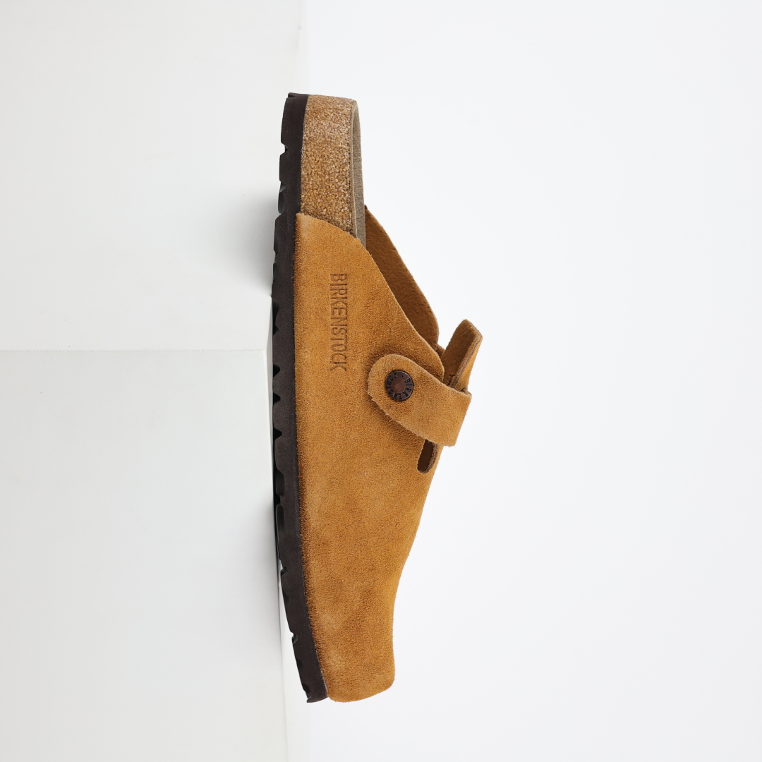 勃肯拖栗色 Birkenstock 勃肯全包系列 勃肯伦敦系列低帮牛皮绒面革平底复古软木休闲鞋