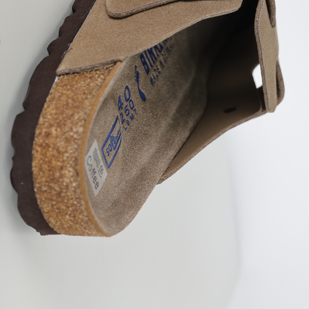 勃肯拖咖色 伦敦系列低帮牛皮绒面革平底复古软木休闲鞋