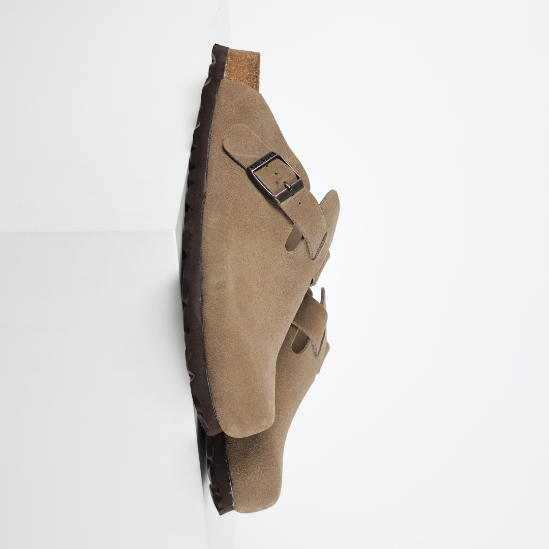 勃肯拖咖色 伦敦系列低帮牛皮绒面革平底复古软木休闲鞋