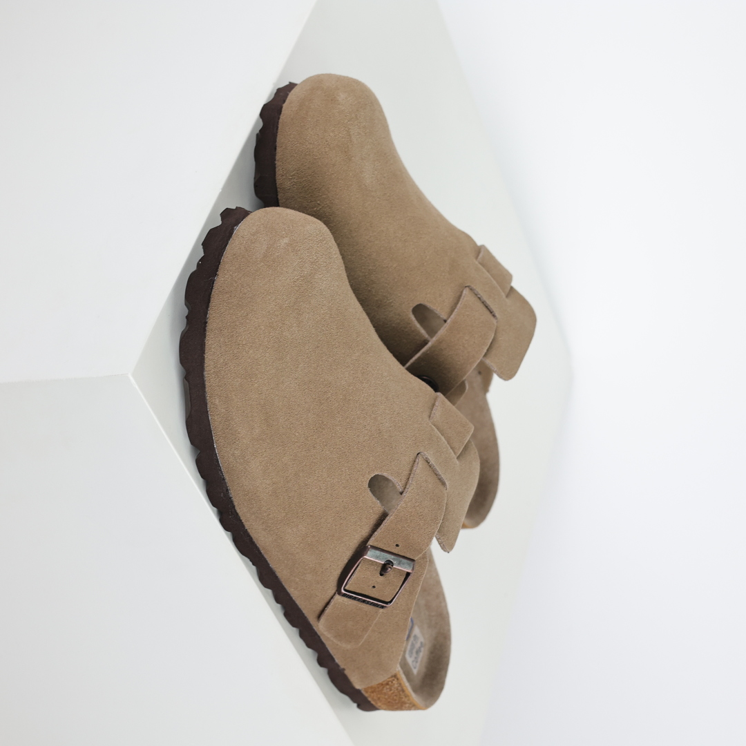 勃肯拖咖色 伦敦系列低帮牛皮绒面革平底复古软木休闲鞋