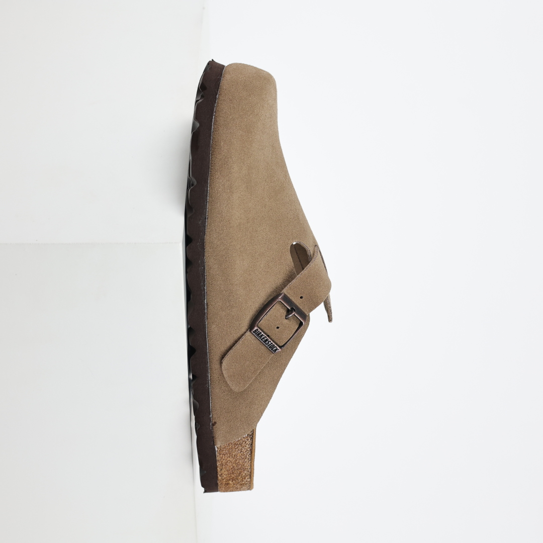 勃肯拖咖色 伦敦系列低帮牛皮绒面革平底复古软木休闲鞋