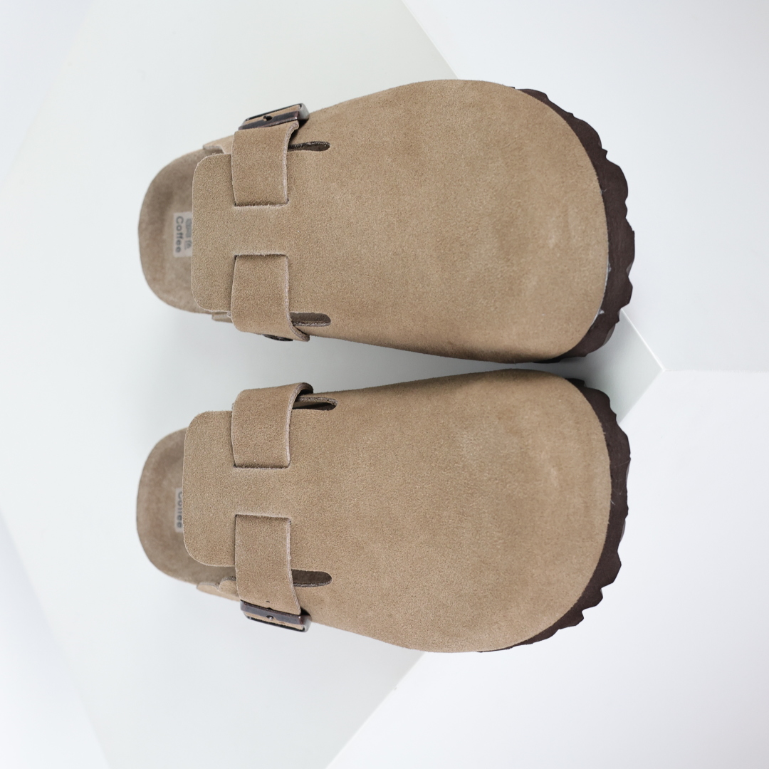 勃肯拖咖色 伦敦系列低帮牛皮绒面革平底复古软木休闲鞋