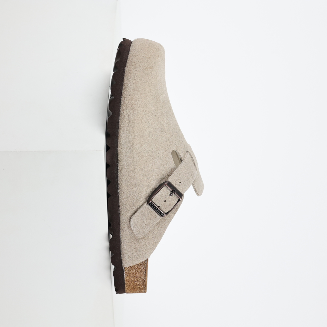 勃肯拖卡其 Birkenstock 勃肯全包系列 勃肯伦敦系列低帮牛皮绒面革平底复古软木休闲鞋