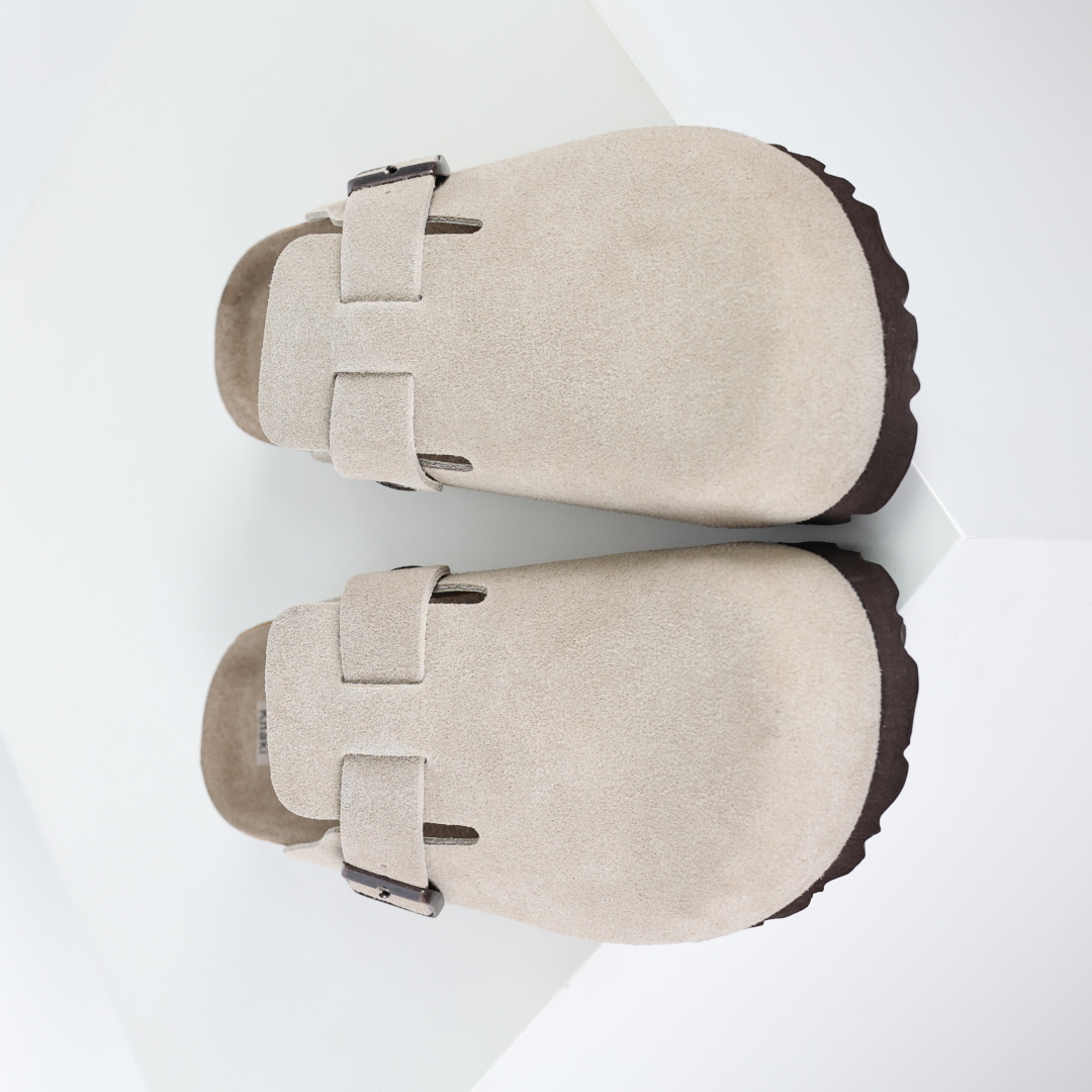 勃肯拖卡其 Birkenstock 勃肯全包系列 勃肯伦敦系列低帮牛皮绒面革平底复古软木休闲鞋