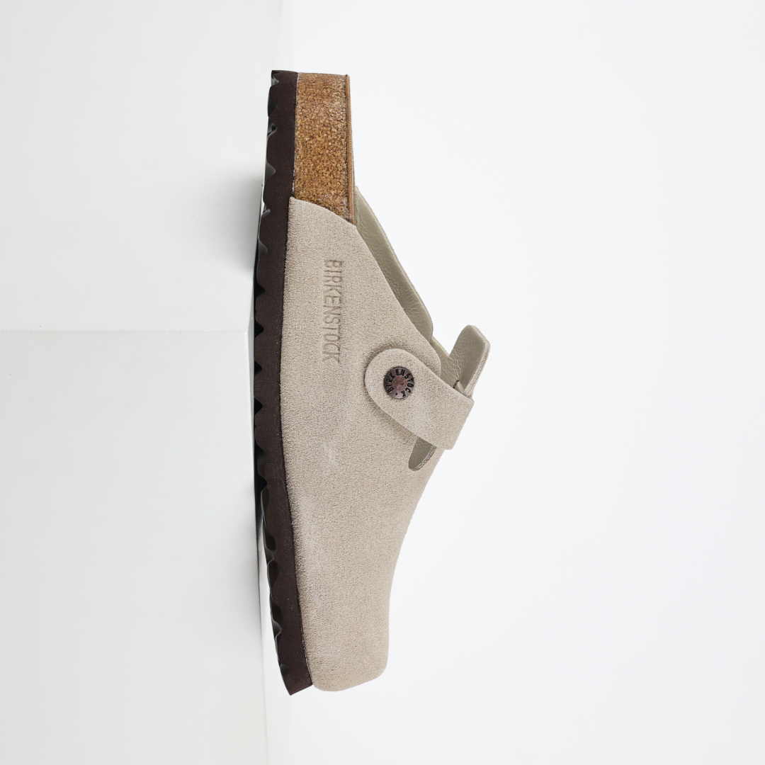 勃肯拖卡其 Birkenstock 勃肯全包系列 勃肯伦敦系列低帮牛皮绒面革平底复古软木休闲鞋