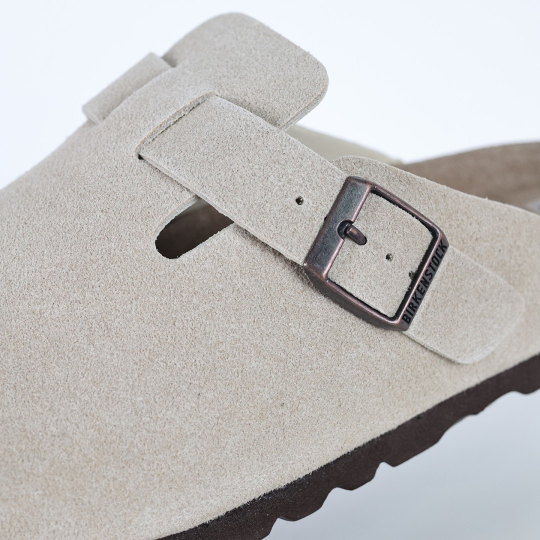 勃肯拖卡其 Birkenstock 勃肯全包系列 勃肯伦敦系列低帮牛皮绒面革平底复古软木休闲鞋